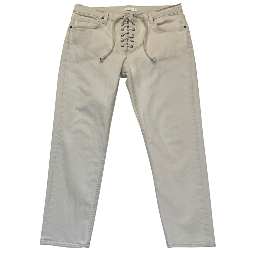 ALC Lace Up Front Light Beige Japanese Denim Straight Leg Jeans Size 10
